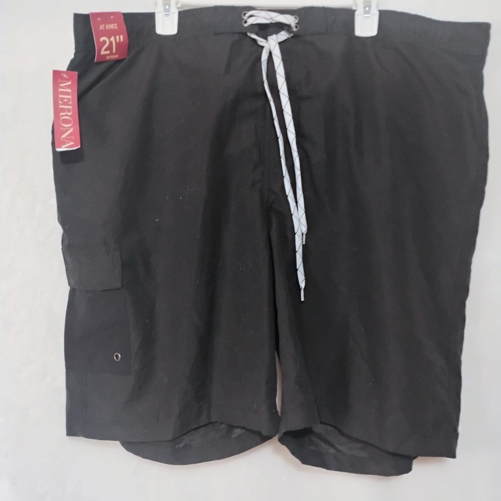 Merona Mens Board Shorts Black XXL 21 Inch Outseam Cargo Pocket Swim Trunks NWT